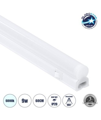 GLOBOSTAR® TUBO 60787 Γραμμικό Επεκτεινόμενο Φωτιστικό T5 60cm LED 9W 900lm 180° AC 220-240V IP20 Ψυχρό Λευκό 6000K - Lumileds SMD Chip - Λευκό Γαλακτερό - Μ60 x Π2.2 x Υ3.5cm - 3 Χρόνια Εγγύση